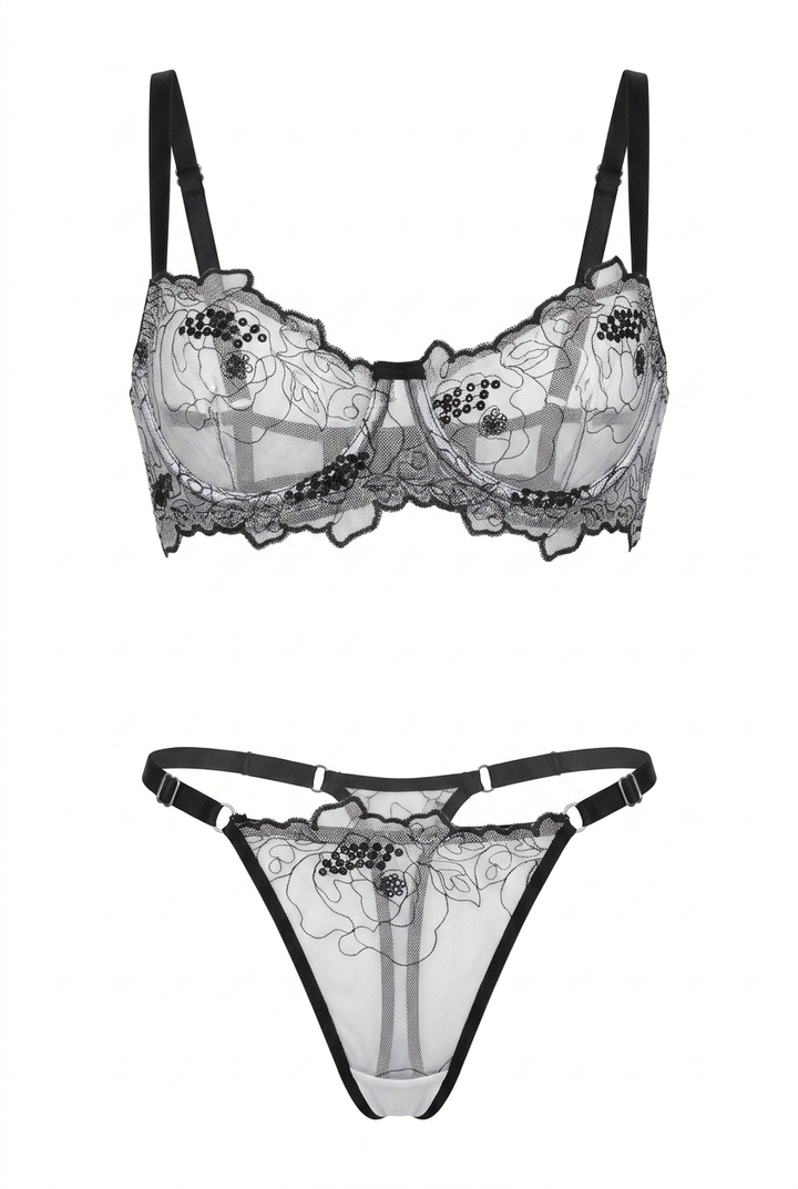 Baser Dessous-Set – Schwarz-Weiß